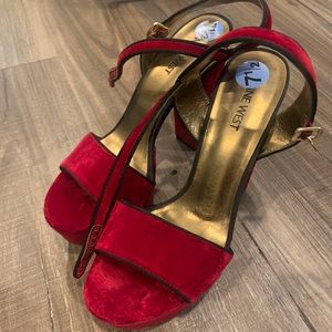 Nine West Velvet Red Heels with black edging